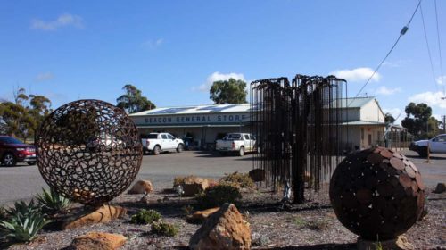 Metal art installation outside the Beacon Co-operative General Store