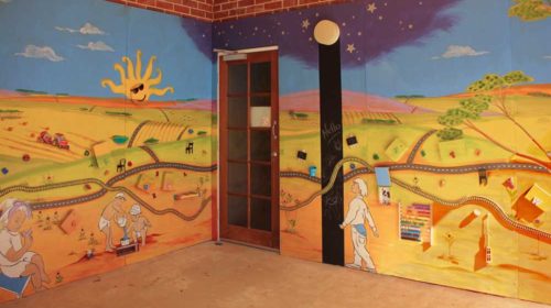 Beacon Playgroup wall murals depicting life in the area