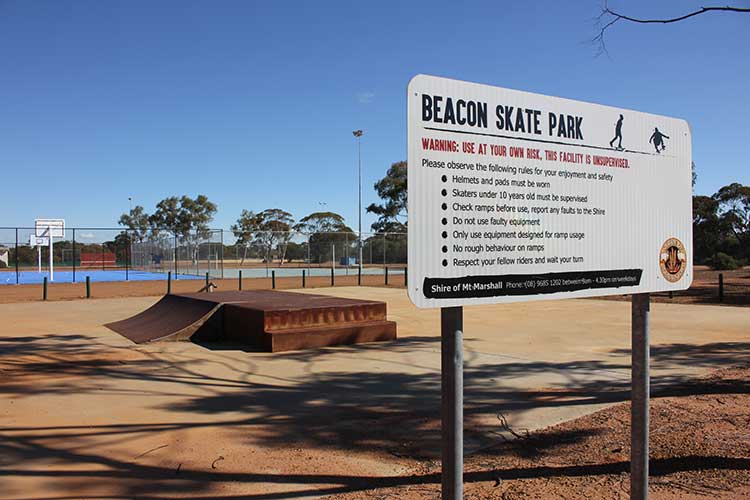 Sign and Skate Park in background at Beacon Sporting Complex
