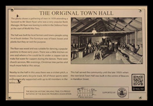 A Historic Walking Trail plaque of the original Old Town Hall